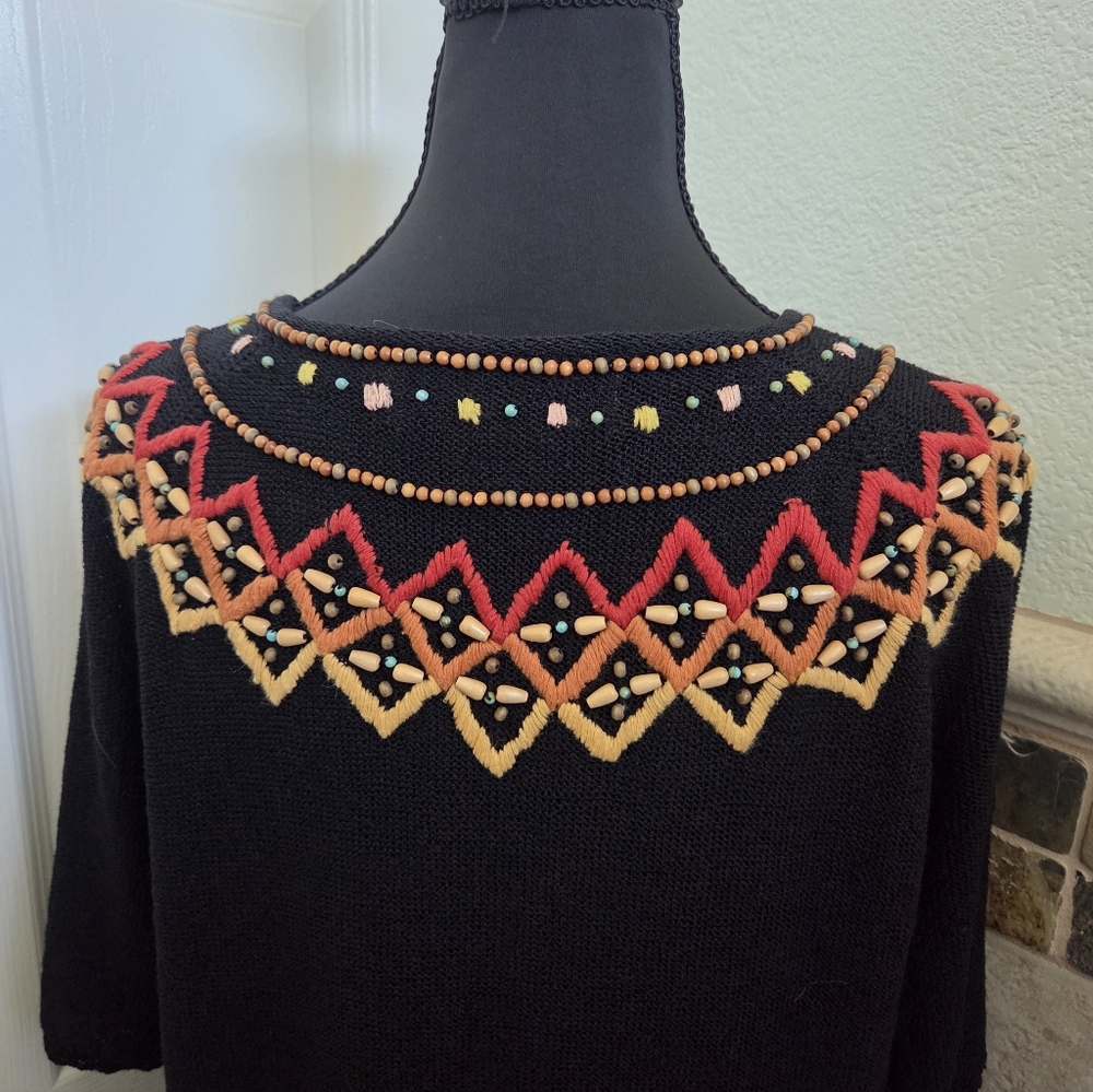 Double D Ranch Black Short-Sleeve Linen Cardigan W/ Embroidery & Beading Western - Picture 6 of 8